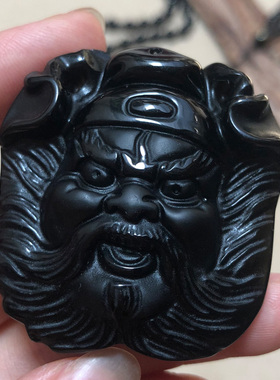 天然黑曜石钟馗捉鬼吊坠送证书
