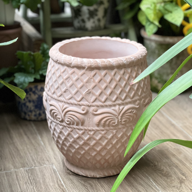 欧式粗陶红陶花盆园林家居种植盆大口径种树种花透气透水复古风格