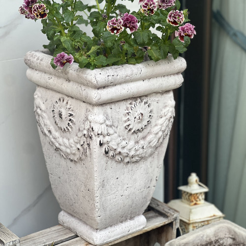 欧式浮雕手工粗陶红陶花盆