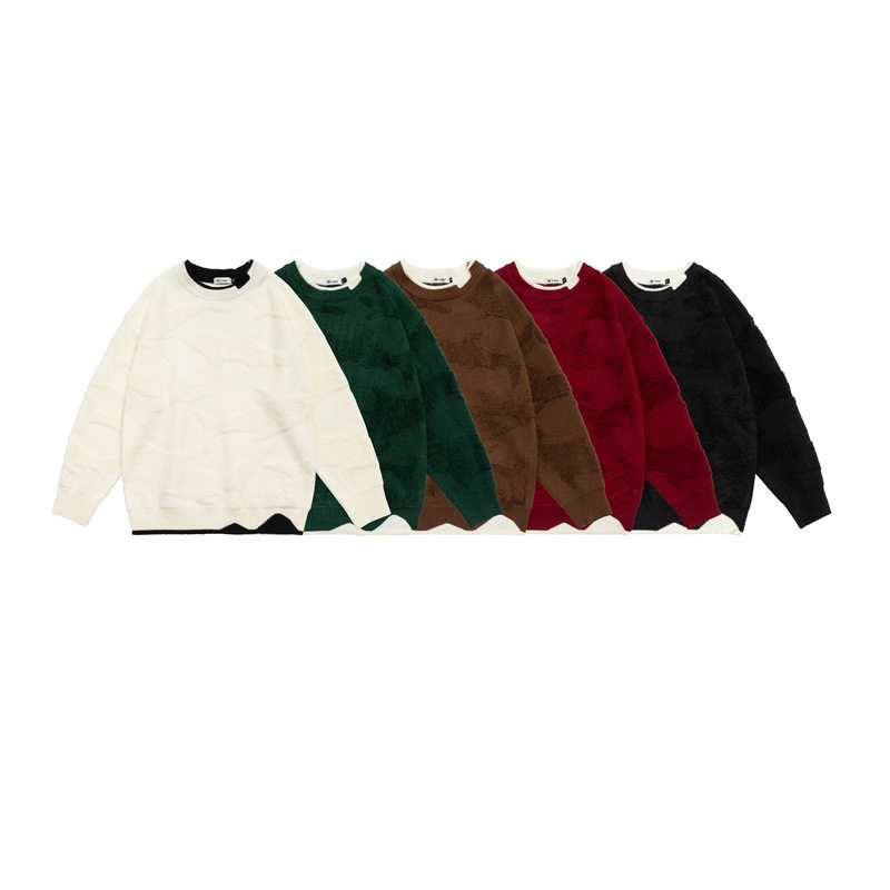 鲨鱼辣椒冬季新款渐变色菱格针织衫男女中性圆领套头情侣毛衣渐变