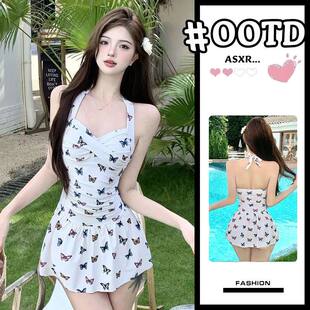 批发泳衣女裙式 ins风少女学生泡温泉高级感 连体保守遮肚显瘦韩版