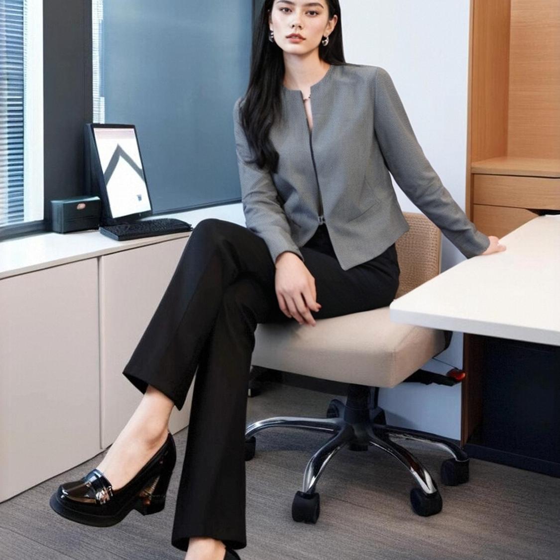 2024早秋新款气质圆领纹理设计感OL简约通勤西装短款小外套西装女