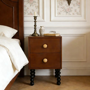 法式复古实木床头柜家用卧室小边几2026新款中古风30cm床边收纳柜
