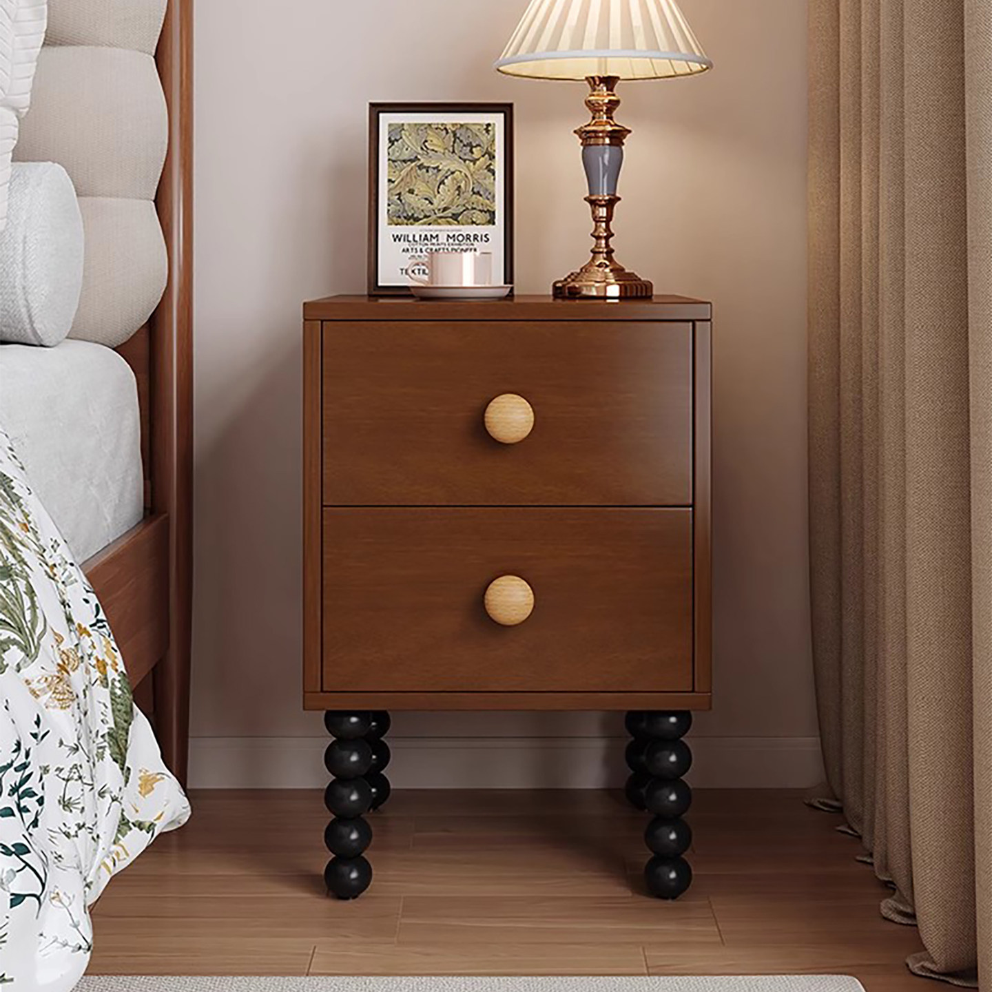 法式复古实木床头柜家用卧室小边几2025新款中古风30cm床边收纳柜