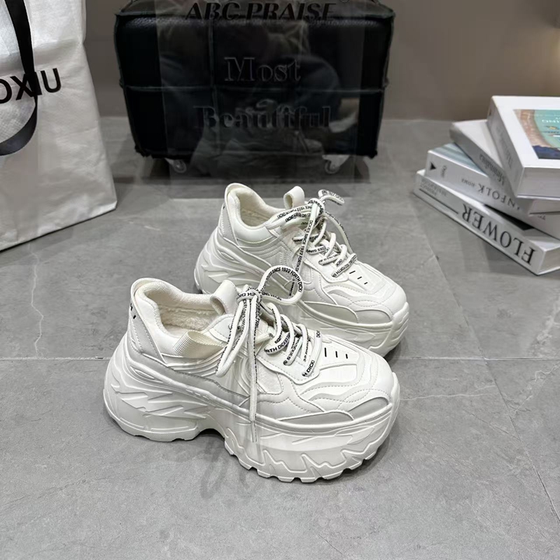 超轻白色厚底加绒老爹鞋女2025冬季新款松糕底增高百搭休闲运动鞋