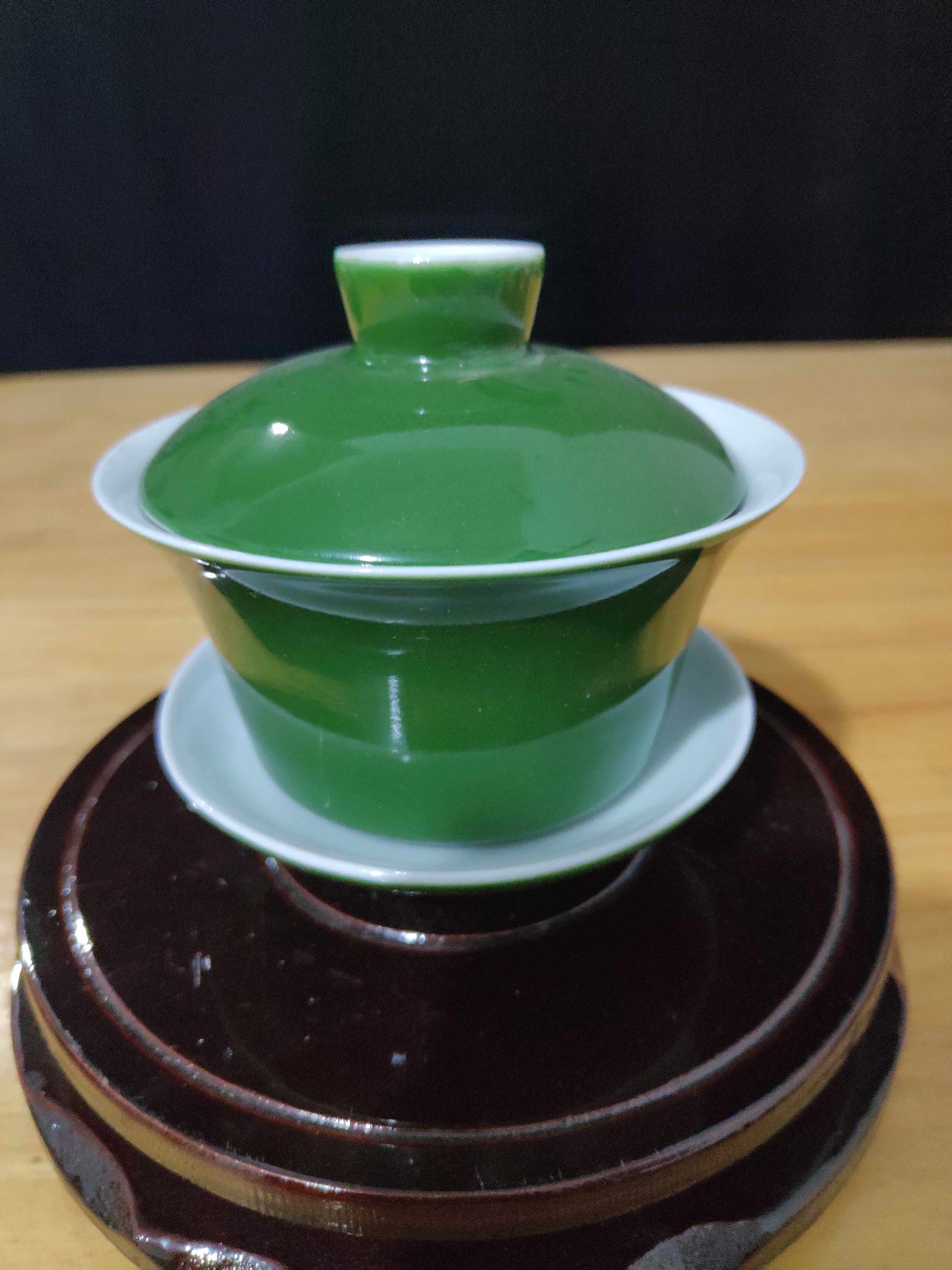 景德镇文革陶瓷老厂货建国瓷厂单色釉盖碗三才敬茶水杯收藏热卖