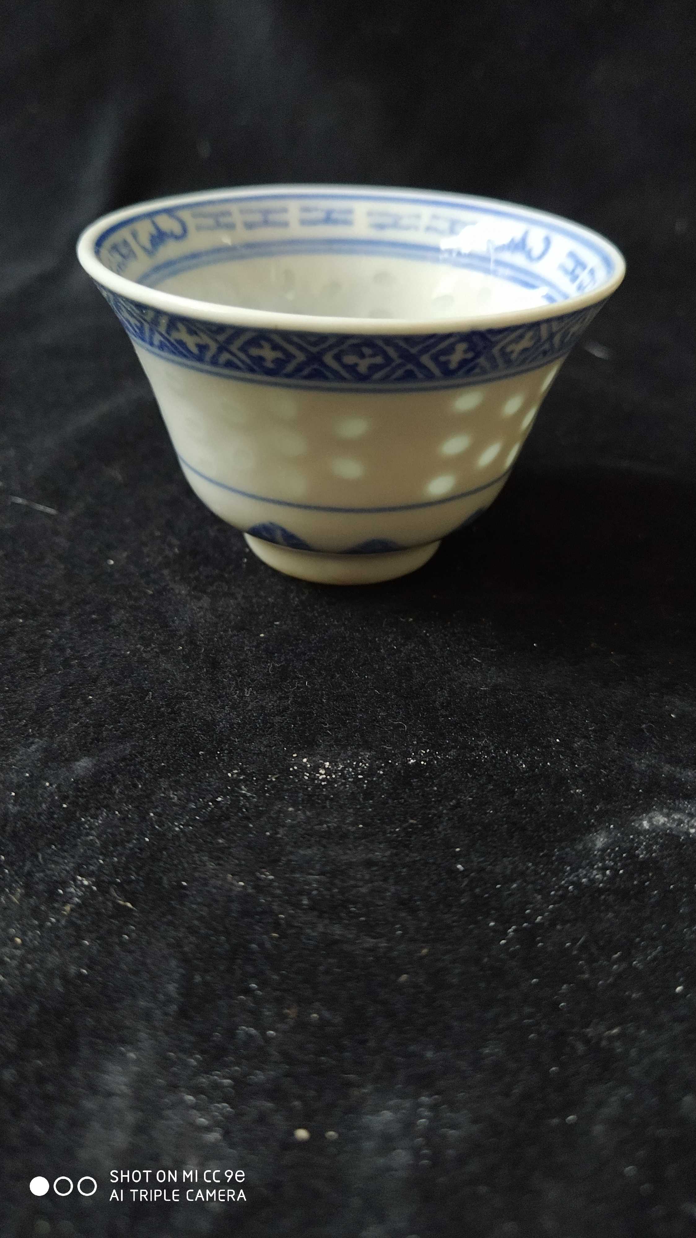 景德镇陶瓷六十年代老厂货手工青花玲珑三江斗笠茶杯收藏热卖