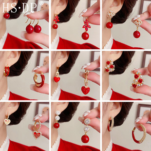 新年款  精致喜庆红色系列百搭耳环气质轻奢高级感耳坠一件代发