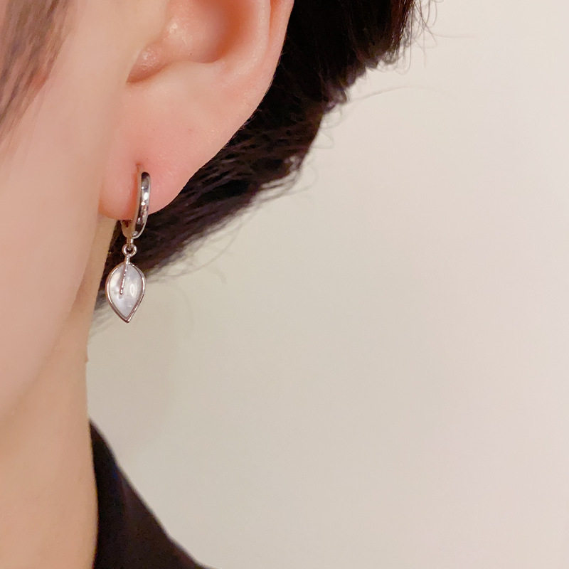 韩式简约甜美贝母叶子珍珠耳扣四件套时尚小清新气质通勤耳圈耳环