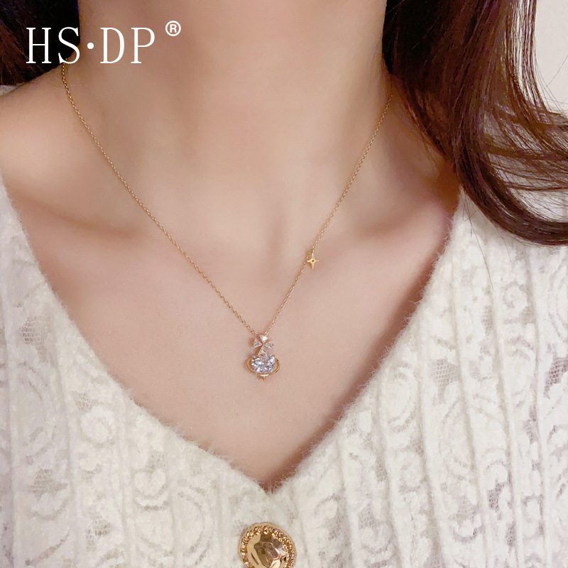 韩式时尚轻奢微镶锆石花朵星球项链气质小众设计感百搭锁骨链配饰