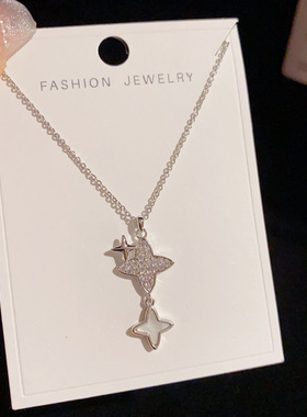 小众时尚轻奢设计感四叶花流苏吊坠项链个性甜美百搭高级颈链批发