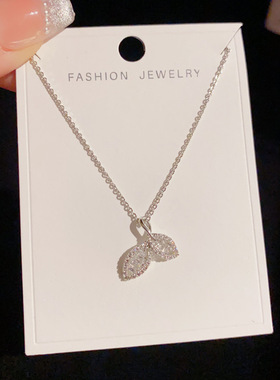 夏季新款时尚设计感超闪满钻树叶吊坠项链气质轻奢简约百搭锁骨链