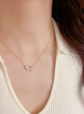 小众时尚轻奢满钻蝴蝶吊坠项链气质百搭高级感超闪锁骨链配饰批发