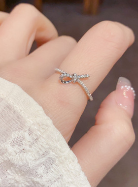 小众时尚设计感锆石打结开口戒女气质简约轻奢百搭高级食指戒批发