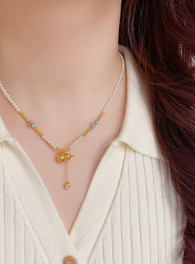 小众气质时尚温柔百搭金属葫芦流苏珍珠项链个性轻奢高级感颈链女