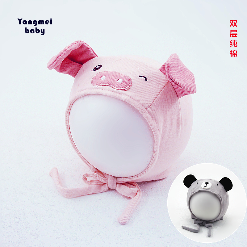 婴幼儿帽子春秋男女宝宝可爱超萌布帽新生儿纯棉胎帽防风套头帽子