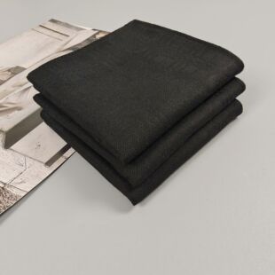 43厘米复古纯黑色经典精梳棉提花缎条手帕吸水素雅手感柔软舒适