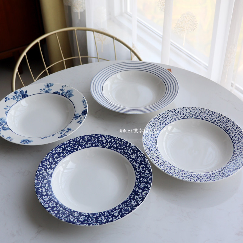 汤盘成人通用圆形青花风格