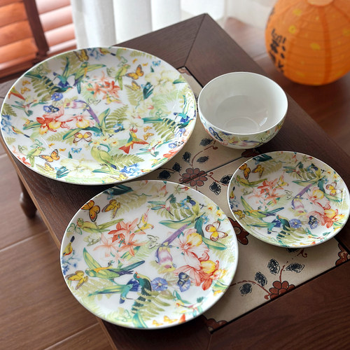 高档骨瓷鸟语花香中西餐盘套装
