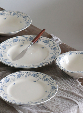 出口英国餐具创意蓝色果实釉下彩陶瓷餐盘高颜值家用菜盘牛排盘子