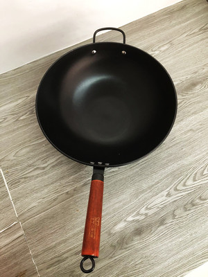 三叔三婶圆底老铁锅无涂层不粘锅老式家用炒锅燃气灶明火专用锅具