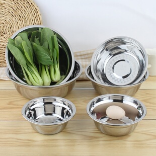 食品级304不锈钢汤盆家用小饭盆圆形汤碗配菜盆加厚食堂打饭铁盆