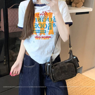 修身 2025新款 韓系簡約字母印花短袖 T恤女夏季 上衣 顯瘦百搭打底衫