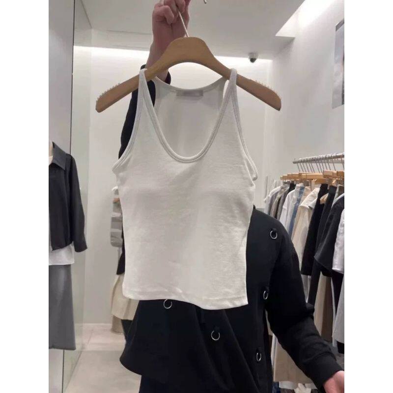 92棉2026夏季带胸垫挂脖吊带背心女大码外穿内搭修身无袖打底上衣