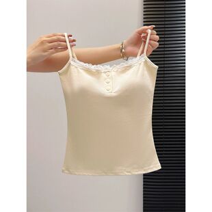 40支92棉春夏带胸垫蕾丝吊带背心女大码修身内搭纯欲外穿打底上衣