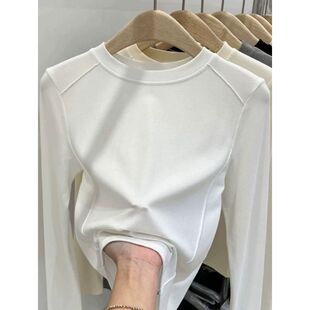 加绒加厚圆领长袖打底衫女秋冬新款大码胖mm保暖修身内搭T恤上衣