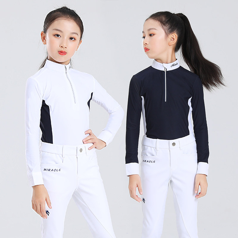 儿童马术T恤长袖骑马服骑士服装POLO衫比赛训练骑马服马术服
