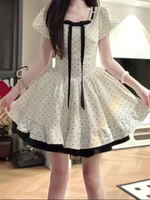 French retro polka dot dress for women, summer square collar puffed sleeves, waist-cinching and slimming, sweet girl style, short puffy skirt thumbnail 6