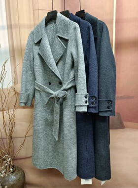 西装领双排扣双面羊绒大衣女通勤