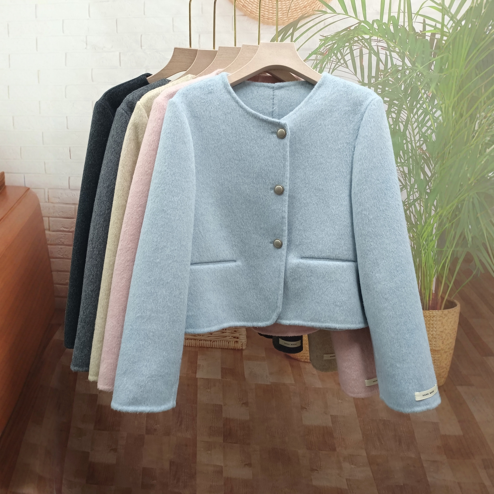 小香风秋冬新款双面羊毛呢外套女修身时尚简约款圆领休闲短款大衣