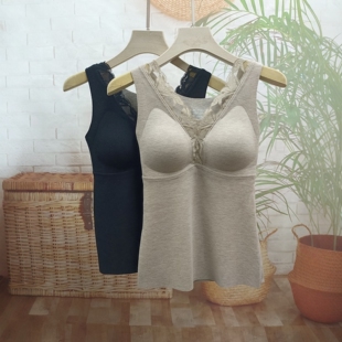 羊绒桑蚕丝智暖滋养蕾丝文胸背心女士柔软亲肤秋冬季 打底保暖内衣