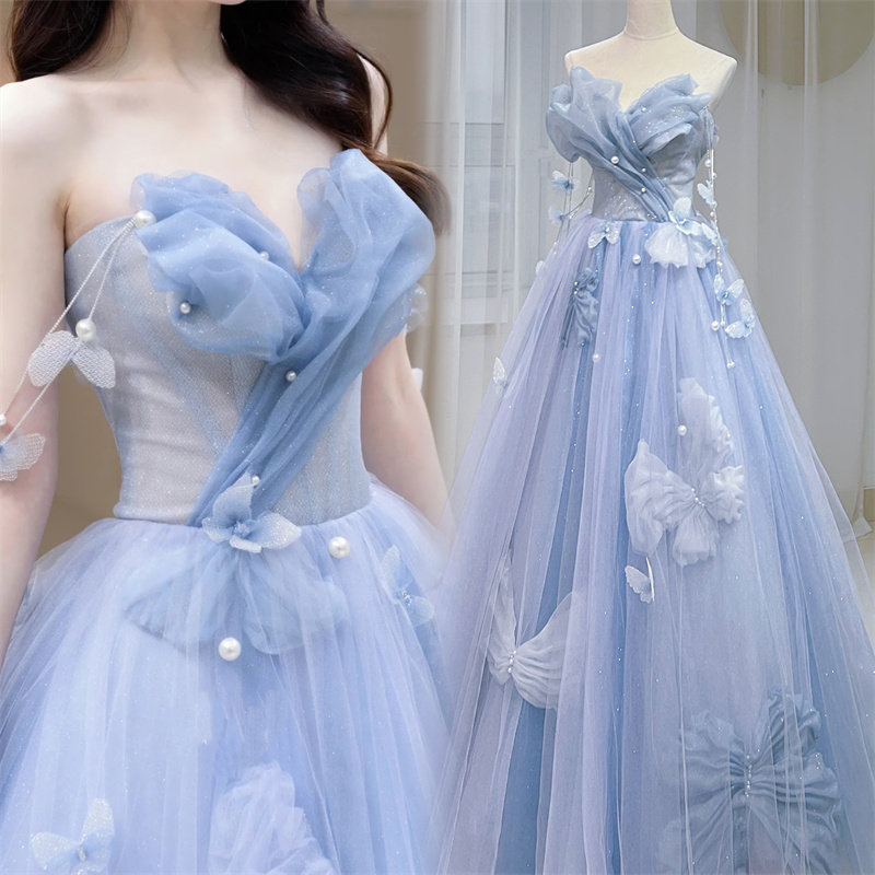 【蓝蝴蝶】新款网红晚礼服新娘敬酒服梦幻公主成人礼艺考演出大码