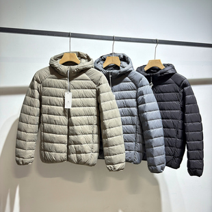 苾入款!防泼水!轻便保暖-90白鸭绒男款秋冬纯色连帽保暖羽绒服