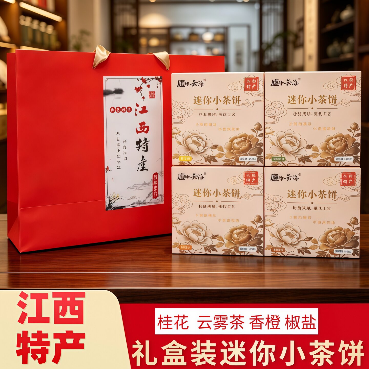 迷你小茶饼江西特产九江庐山云雾茶桂花茶酥点心糕点旅游伴手礼盒