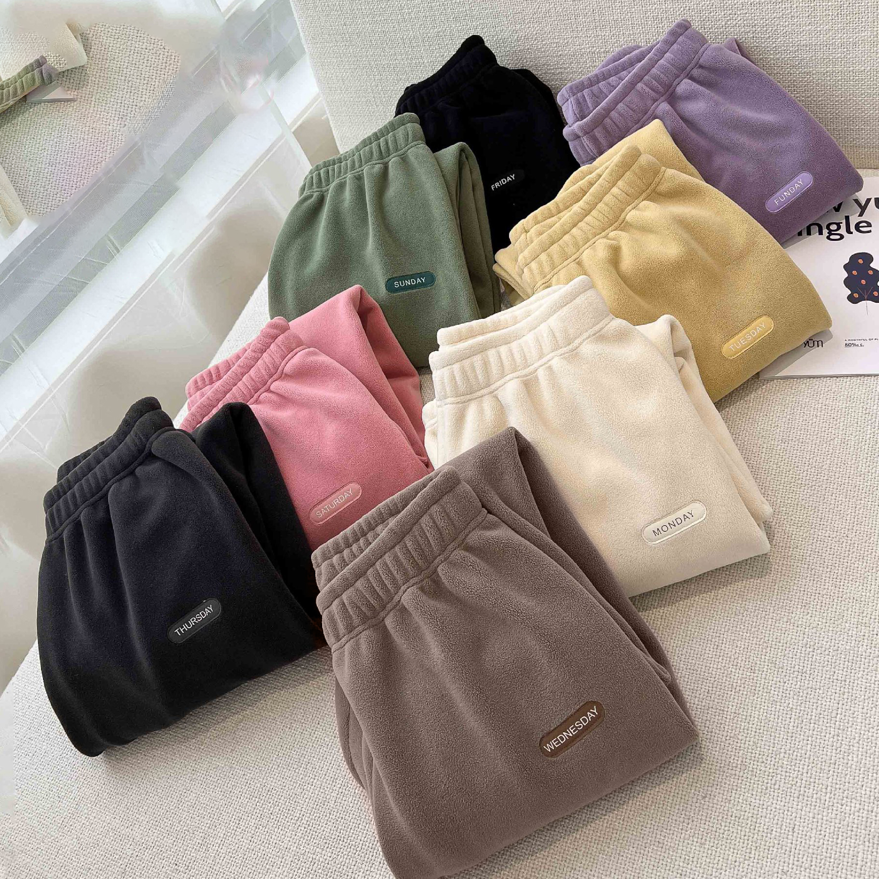 双面摇粒绒暖暖裤束脚保暖休闲裤