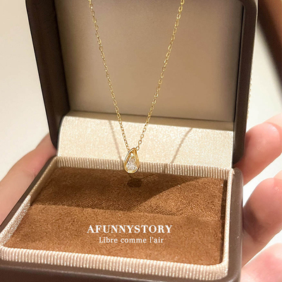 S925纯银泪滴吊坠项链锁骨链女