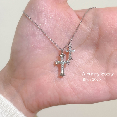 纯银十字架锁骨链S925银项链女