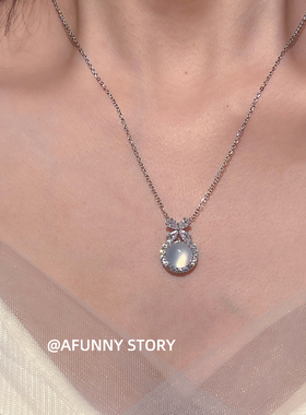 冰卿｜AFunnyStory高冰天然玉髓蝴蝶结锆石轻奢公主项链