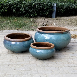 粗陶瓷花瓶土陶罐组合金鱼缸装饰釉面景观园林摆设落地装饰摆件