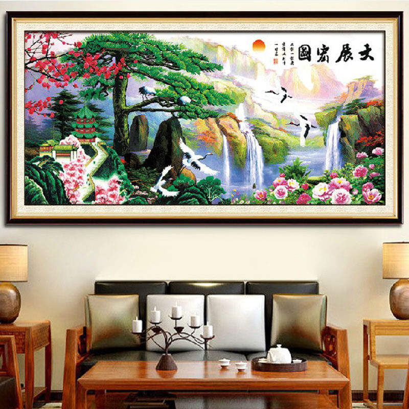精准印花3D十字绣大幅新款客厅系列十字绣迎客松旭日东升山水大画