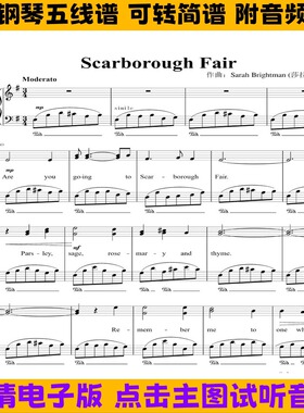 斯卡布罗集市Scarborough Fair钢琴谱带歌词独奏谱简谱G调歌谱