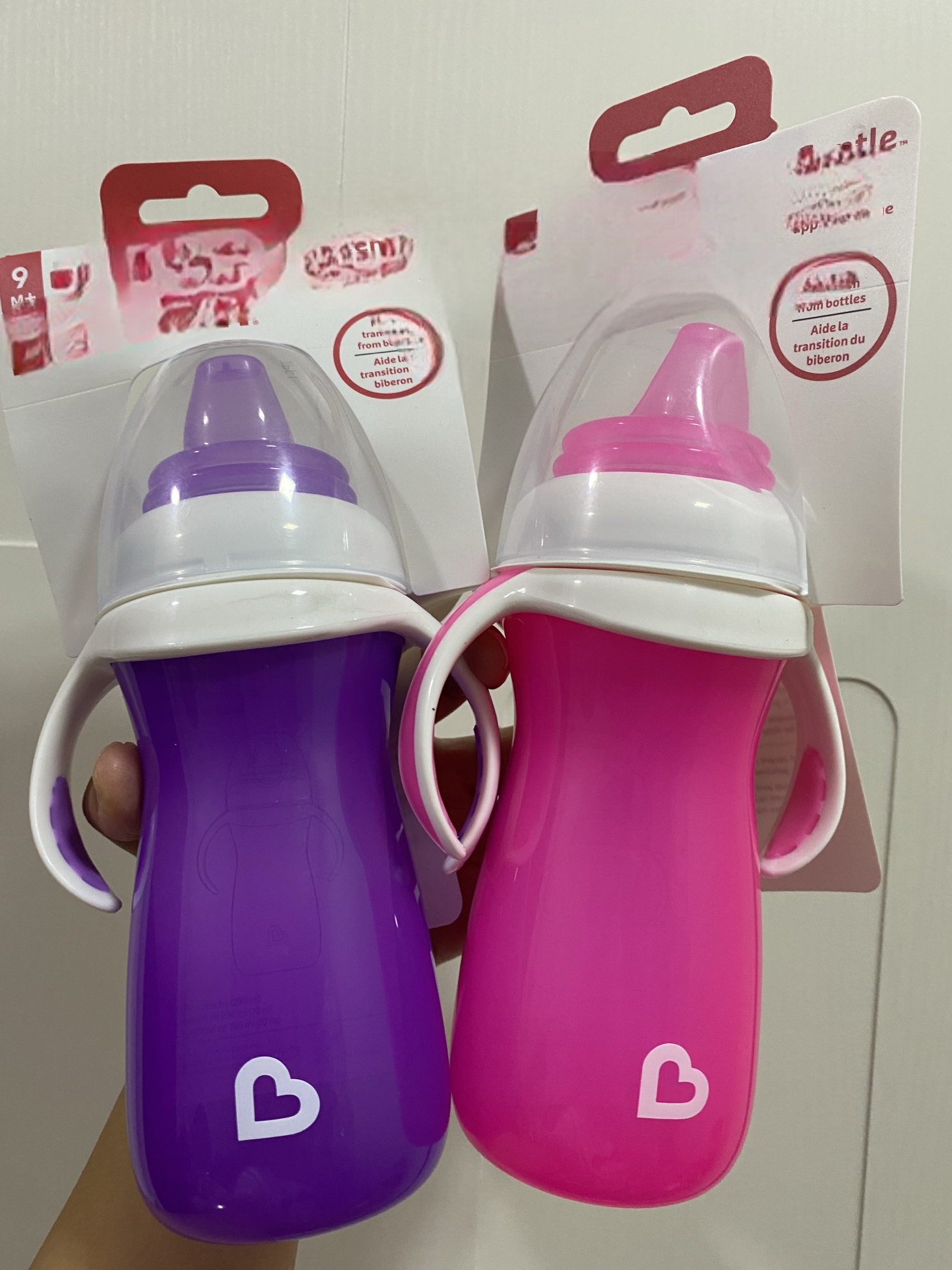 正品满趣健6月宝宝防呛学饮杯鸭嘴奶瓶带手柄水杯带盖防胀气奶瓶