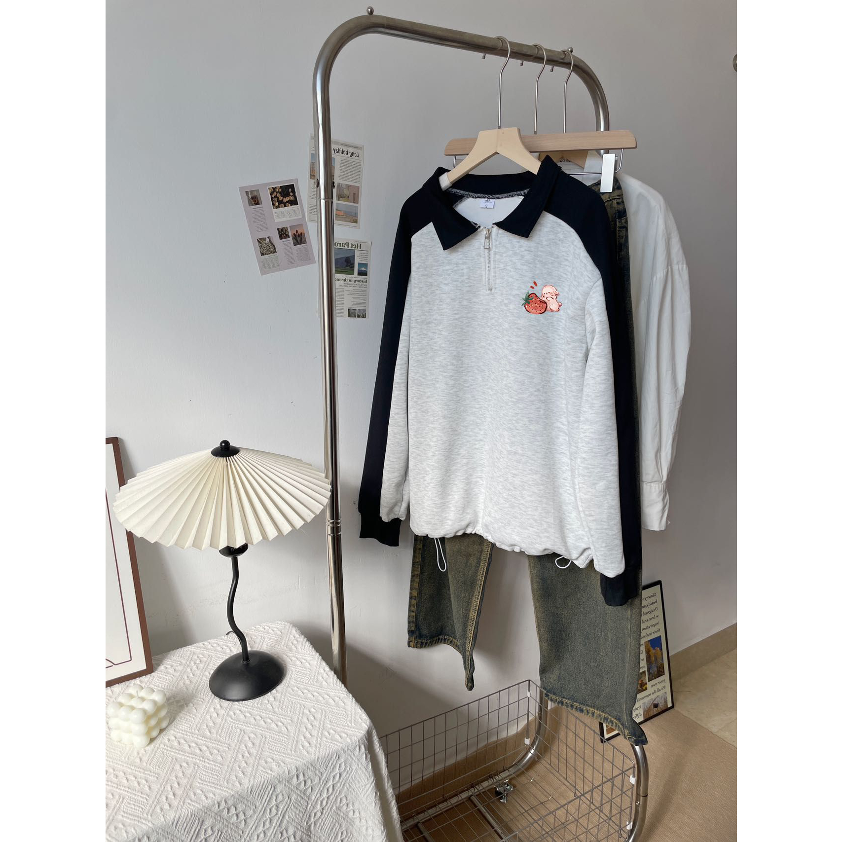 微胖300斤大码卡通印花长袖卫衣百搭宽松POLO领休闲显瘦撞色上衣