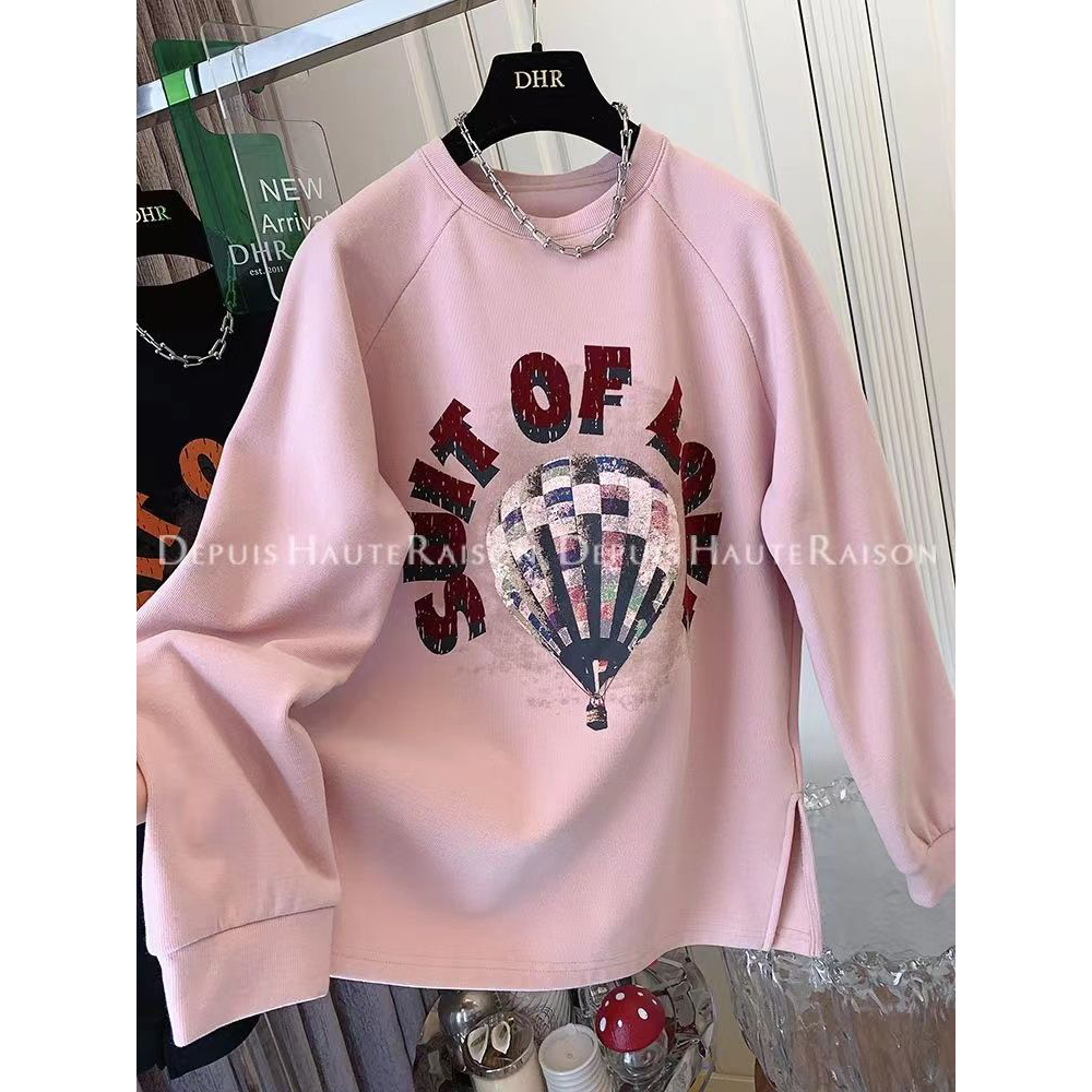 特大码300斤胖妹妹热气球圆领加厚T恤卫衣打底衫内搭女宽松秋冬季