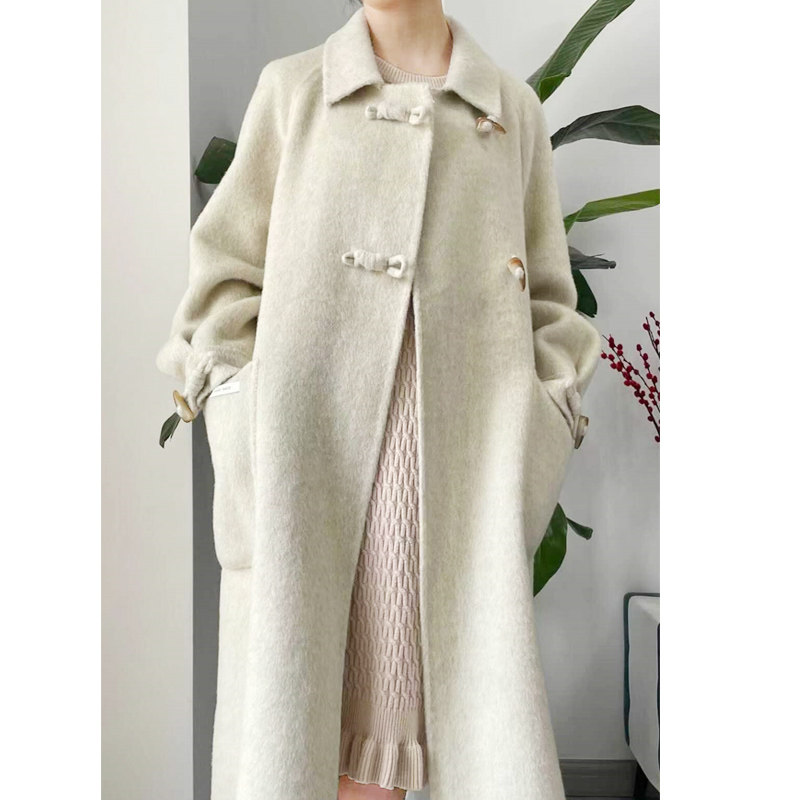 兔绒桑蚕丝羊毛双面呢长款韩版