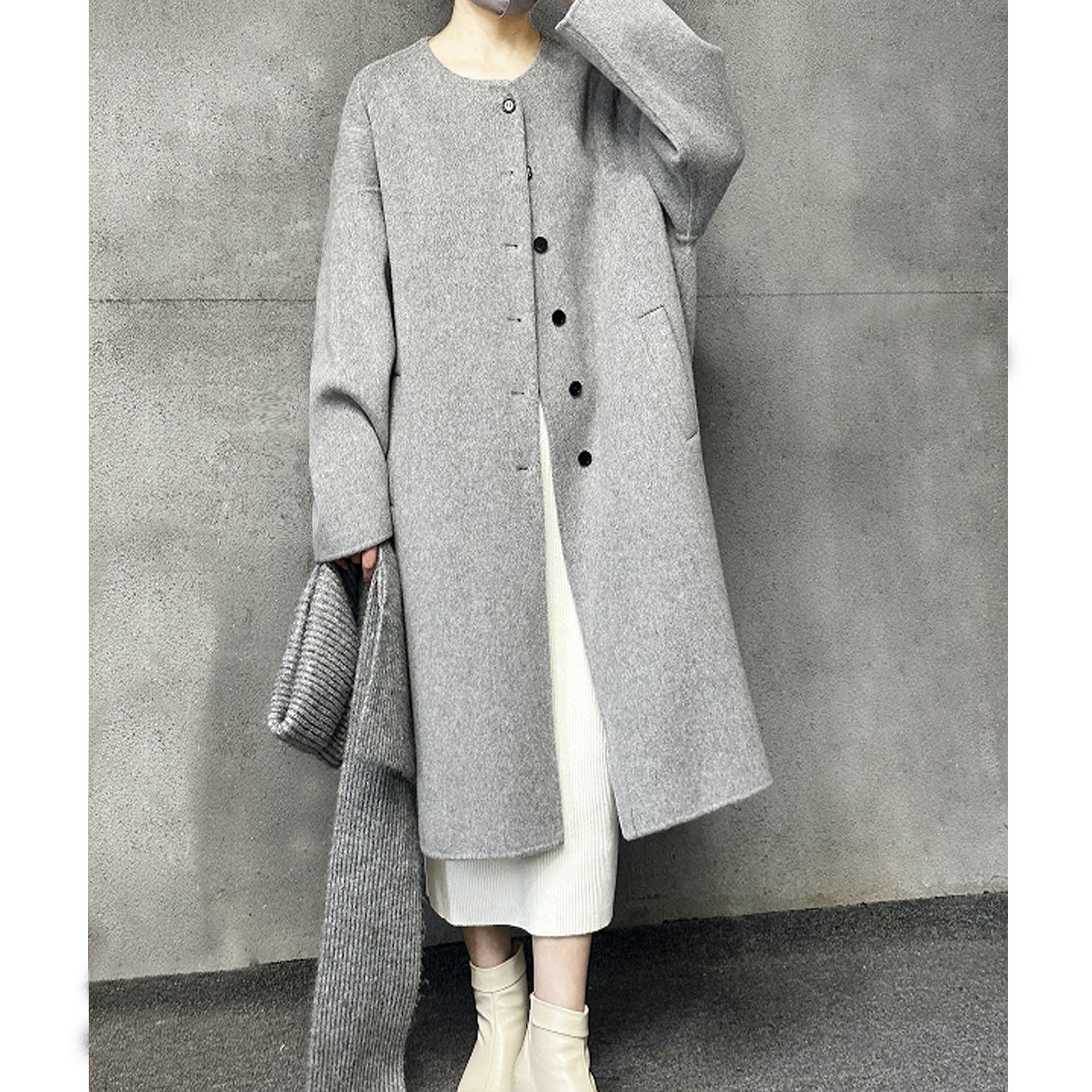 双面羊绒大衣韩版宽松送围巾